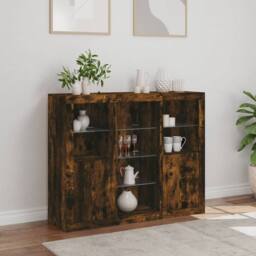 Berkfield Home Sideboards with LED Lights 3 pcs Smoked Oak Engineered Wood in Brown - thumbnail 4