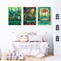 Artery8 Wall Art Print Pack of 3 A4 Kids Bedroom Jungle Adventure Amazon Rain Forest Animals Colourful Living Room s Set - thumbnail 2