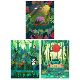 Artery8 Wall Art Print Pack of 3 A4 Kids Bedroom Jungle Adventure Amazon Rain Forest Animals Colourful Living Room s Set - thumbnail 1
