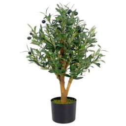 Leaf 65cm Design UK Realistic Artificial Olive Tree in Black Plastic Pot in Green