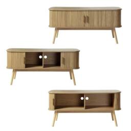 CALICOSY ERNEST TV Stand With 2 Sliding Doors, 120Cm Wide in Light Brown - thumbnail 9