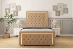 "Comfort Beds Sofia Gold Dumfries Bed Frame With Mattress-50"" Upholstered in Light Brown - Size: Single" - thumbnail 2
