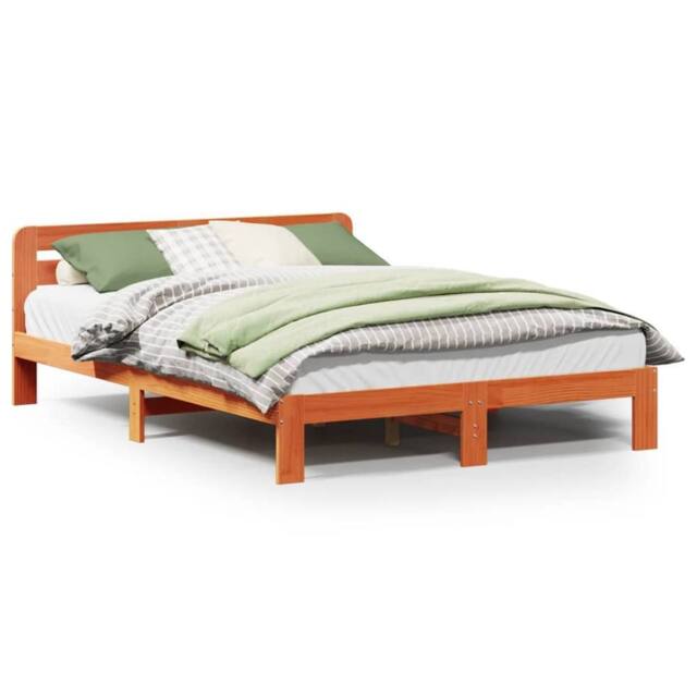Berkfield Home Bed Frame without Mattress Wax Brown 135x190 cm Double Solid Wood Pine - image 1
