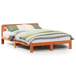 Berkfield Home Bed Frame without Mattress Wax Brown 135x190 cm Double Solid Wood Pine - thumbnail 1