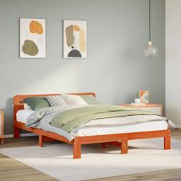 Berkfield Home Bed Frame without Mattress Wax Brown 135x190 cm Double Solid Wood Pine - thumbnail 2