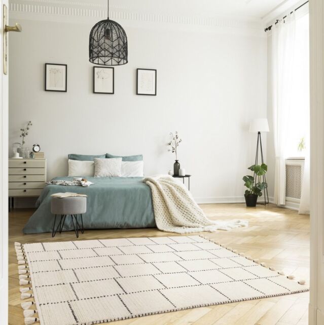 The Rug Shop UK Cream Handmade Wool Modern Geometric Kilim Easy To Clean Area Rug - Size: 200 cm x 290 cm