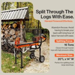Superhandy Powerful 16-Ton Corded Log Splitter with 1500W Motor in Orange - thumbnail 6