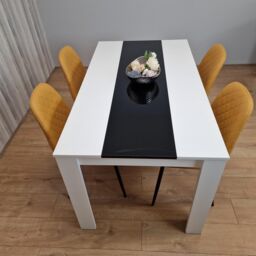 KOSY KOALA Modern White & Black Dining Table Set With 4 Mustard Chairs Dining Room Furniture in Brown - thumbnail 4