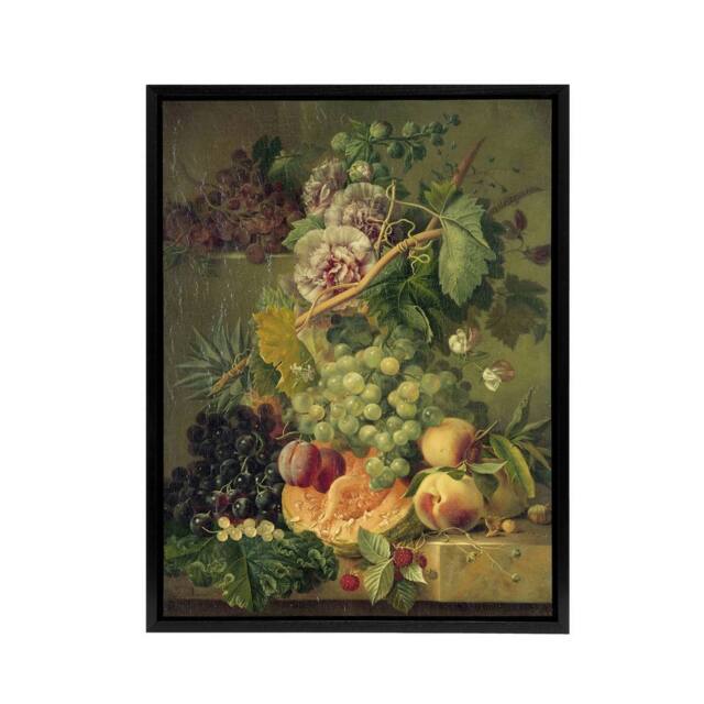 "Artery8 Brandt Still Life With Flowers & Fruit Framed Canvas Wall Art Print in Green - Size: W12"" x H16""" - image 1