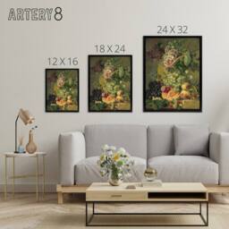 "Artery8 Brandt Still Life With Flowers & Fruit Framed Canvas Wall Art Print in Green - Size: W12"" x H16""" - thumbnail 4