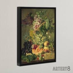 "Artery8 Brandt Still Life With Flowers & Fruit Framed Canvas Wall Art Print in Green - Size: W12"" x H16""" - thumbnail 2