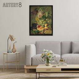 "Artery8 Brandt Still Life With Flowers & Fruit Framed Canvas Wall Art Print in Green - Size: W12"" x H16""" - thumbnail 3