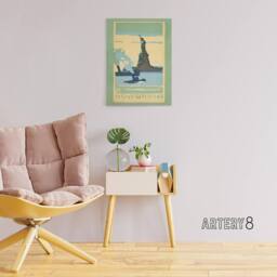 "Artery8 Statue of Liberty New York City Rachael R Elmer Canvas Wall Art Print in Green - Size: W18"" x H24""" - thumbnail 3