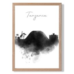 ARTZE Tanzania Watercolour Skyline City Framed Print SIZE: A4 with Oak Frame in Black - thumbnail 1