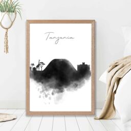 ARTZE Tanzania Watercolour Skyline City Framed Print SIZE: A4 with Oak Frame in Black - thumbnail 2