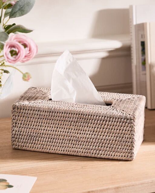 Dibor Traditional White Rattan Tissue Box Cover in Natural - image 1
