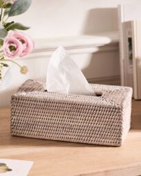 Dibor Traditional White Rattan Tissue Box Cover in Natural