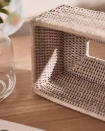 Dibor Traditional White Rattan Tissue Box Cover in Natural - thumbnail 4