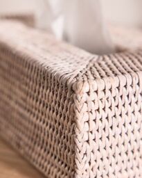 Dibor Traditional White Rattan Tissue Box Cover in Natural - thumbnail 3