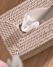 Dibor Traditional White Rattan Tissue Box Cover in Natural - thumbnail 2