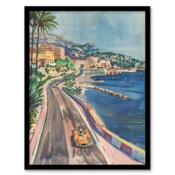 "Artery8 Monaco Motor Sport Race Track Cityscape Painting Framed Art Print in Blue - Size: W12"" x H16""" - thumbnail 1
