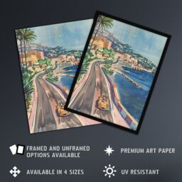 "Artery8 Monaco Motor Sport Race Track Cityscape Painting Framed Art Print in Blue - Size: W12"" x H16""" - thumbnail 2