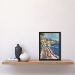 "Artery8 Monaco Motor Sport Race Track Cityscape Painting Framed Art Print in Blue - Size: W12"" x H16""" - thumbnail 4