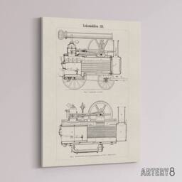 "Artery8 Locomotive Train Engine Compartments Vintage Canvas Wall Art in White - Size: W18"" x H24""" - thumbnail 2