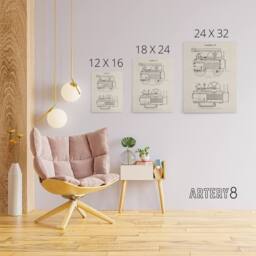 "Artery8 Locomotive Train Engine Compartments Vintage Canvas Wall Art in White - Size: W18"" x H24""" - thumbnail 4