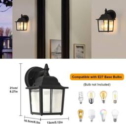 Goeco Outdoor Wall Light, Outdoor Vintage Waterproof Wall Light IP54 E27 in Black - thumbnail 6
