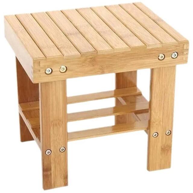 Nordara Bamboo Step Stool Seat with Storage Shelf Bathroom Kitchen Shelf in Beige - image 1