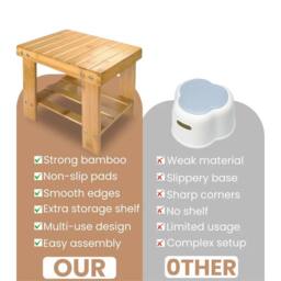 Nordara Bamboo Step Stool Seat with Storage Shelf Bathroom Kitchen Shelf in Beige - thumbnail 3