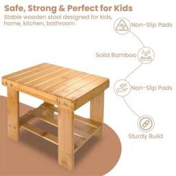 Nordara Bamboo Step Stool Seat with Storage Shelf Bathroom Kitchen Shelf in Beige - thumbnail 5