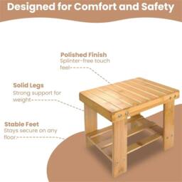 Nordara Bamboo Step Stool Seat with Storage Shelf Bathroom Kitchen Shelf in Beige - thumbnail 4