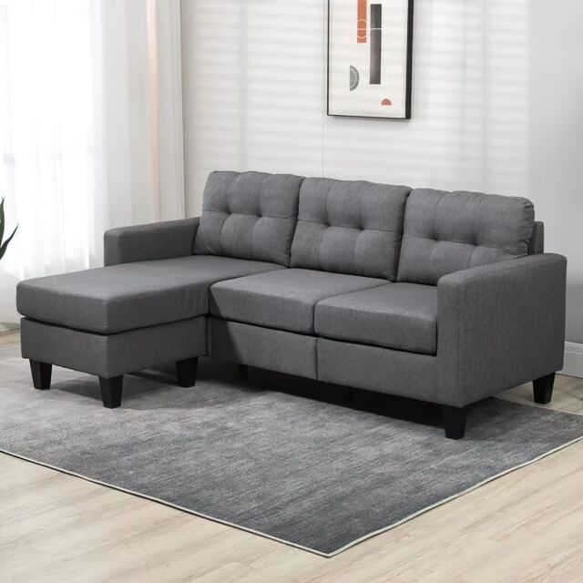 Furniture 786 Vintage Linen Fabric Reversible Footstool 3 Seater Sofa in Grey - image 1