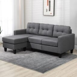 Furniture 786 Vintage Linen Fabric Reversible Footstool 3 Seater Sofa in Grey - thumbnail 1