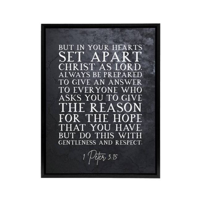 "Artery8 Peter 3 15 Set Apart Christ As Bible Quote Framed Canvas Wall Art Print in Grey - Size: W12"" x H16""" - image 1