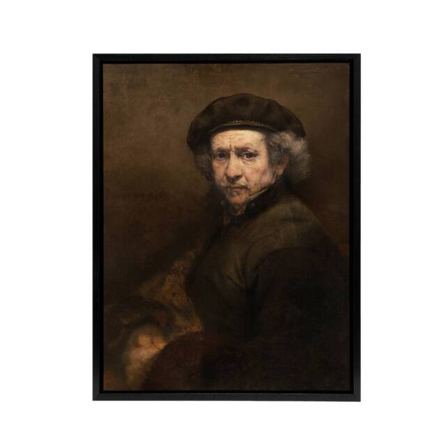 "Artery8 Rembrandt Self Portrait Framed Canvas Wall Art Print in Grey - Size: W18"" x H24""" - image 1