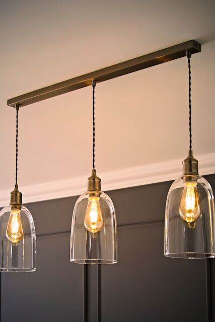 ValueLights Kira Glass Cloche Dome 3 Drop Bar Diner Ceiling Pendant Light & Bulbs in Silver - image 1