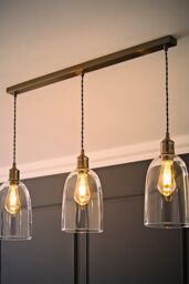ValueLights Kira Glass Cloche Dome 3 Drop Bar Diner Ceiling Pendant Light & Bulbs in Silver