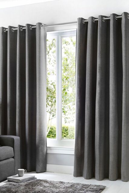 Fusion 'Sorbonne' 100% Cotton Light Filtering Plain Dyed Eyelet Curtains in Charcoal - Size: 229 cm width x 229 cm drop - image 1