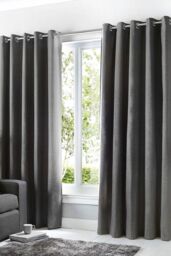 Fusion 'Sorbonne' 100% Cotton Light Filtering Plain Dyed Eyelet Curtains in Charcoal - Size: 229 cm width x 229 cm drop