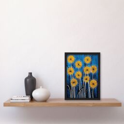 Artery8 Wall Art Print Dandelion Flower Seeds Gond Style Painting Blue Yellow Abstract Summer Meadow Patterns Artwork Framed - Size: A4 - thumbnail 4