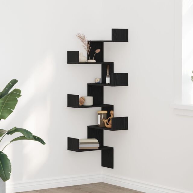 Berkfield Home Wall Corner Shelf Black Oak 45x45x147 cm Engineered Wood - Size: 45 x 45 x 147 cm - image 1