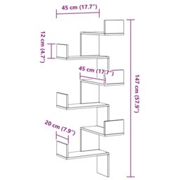 Berkfield Home Wall Corner Shelf Black Oak 45x45x147 cm Engineered Wood - Size: 45 x 45 x 147 cm - thumbnail 8