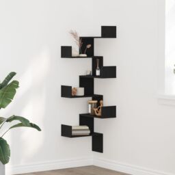 Berkfield Home Wall Corner Shelf Black Oak 45x45x147 cm Engineered Wood - Size: 45 x 45 x 147 cm