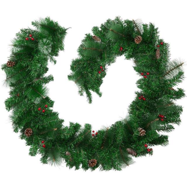 tectake Christmas Garland With Lifelike Needles, Pine Cones & Berries, 2, 7M - image 1