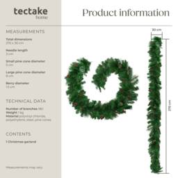 tectake Christmas Garland With Lifelike Needles, Pine Cones & Berries, 2, 7M - thumbnail 6
