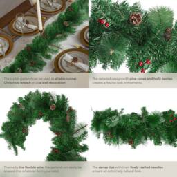 tectake Christmas Garland With Lifelike Needles, Pine Cones & Berries, 2, 7M - thumbnail 5