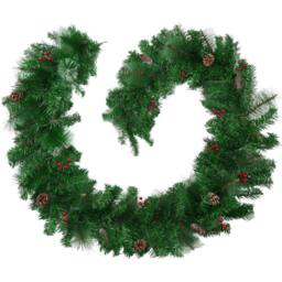 tectake Christmas Garland With Lifelike Needles, Pine Cones & Berries, 2, 7M